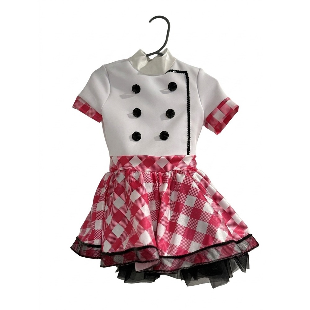 Weissman Girls Chef Dance Costume Pink Gingham Checkered Dress Hat XSC